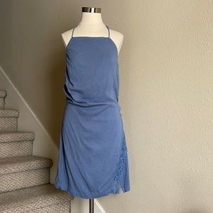 Intimately Free People Sz L Stretchy Blue Dress with lace detail